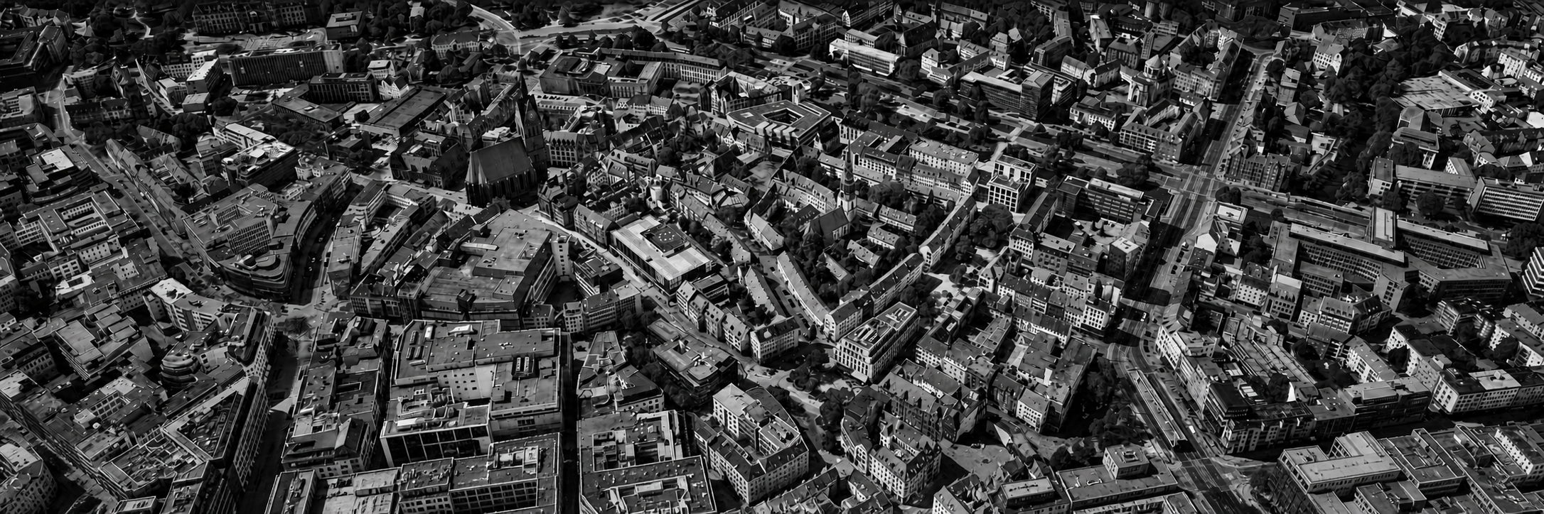 Schwarz-Weiss-Luftpanorama der Innenstadt von Hannover